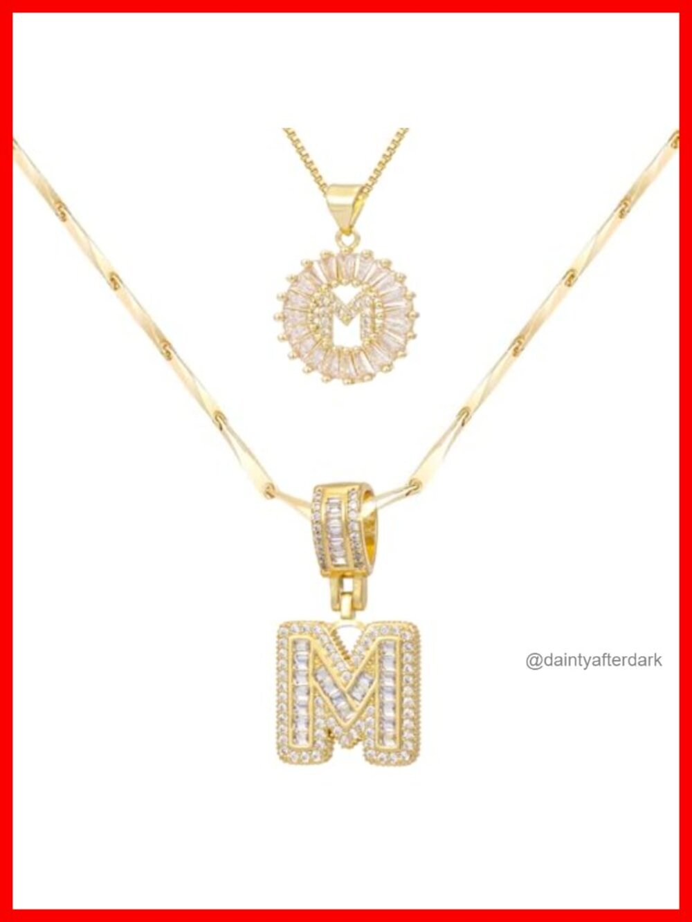 14K Gold Plated Letter & CZ Pendant Necklace Set, Trendy Layered